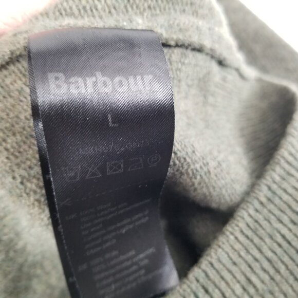 Barbour Wool Sportsmans Mens Sweater Forest Green Suede Elbow Patches  Sz Large - Picture 12 of 13